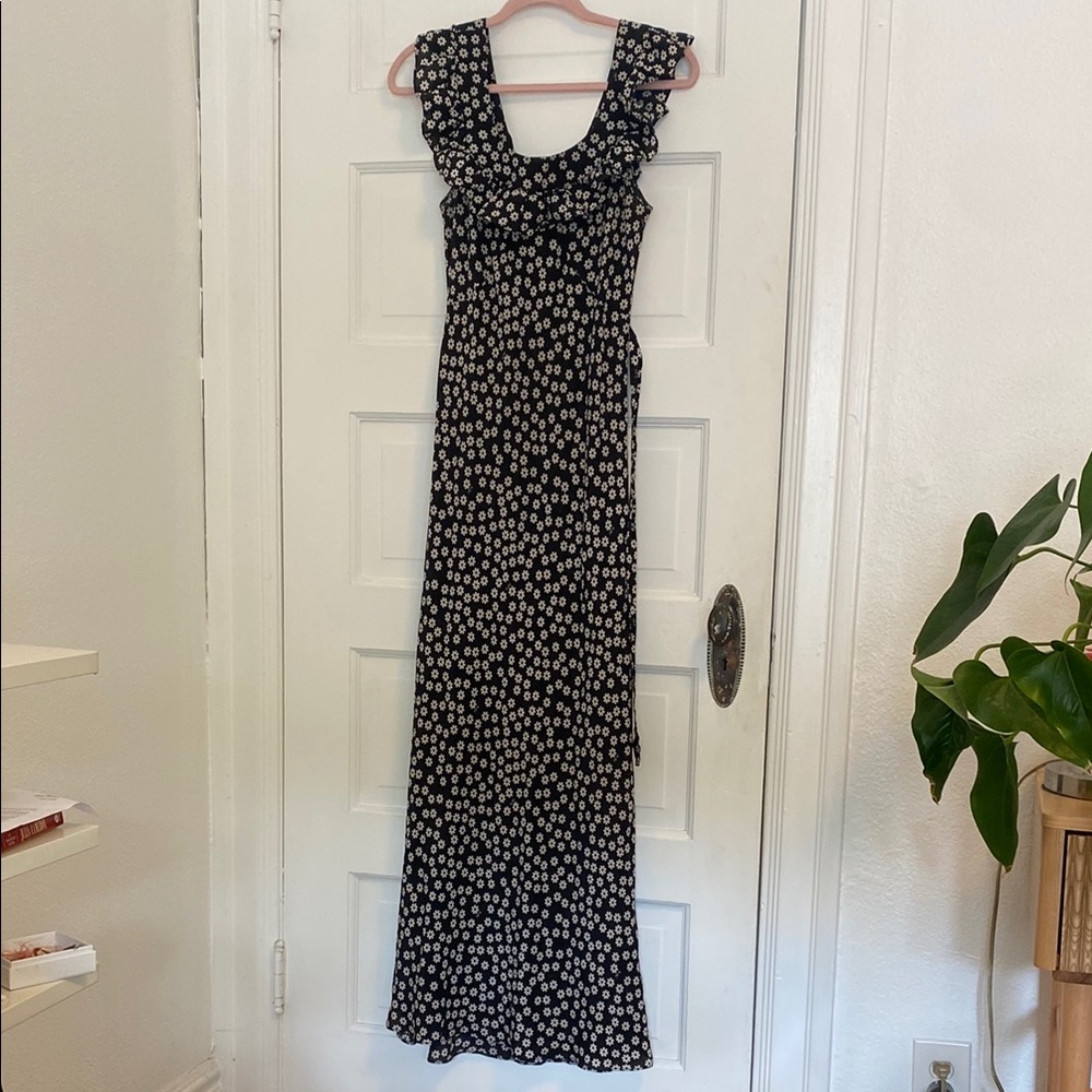 Realisation Par Black and White Ruffled Wrap Maxi Dress